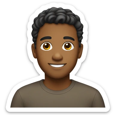 create a face of a brown boy, short straight hair, smiling sticker