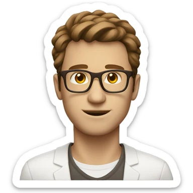white guy brown hair square glasses with laptop sticker