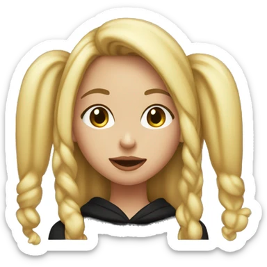 15 years old girl with middle length hush cut and wear black hoodie and eating candy sticker