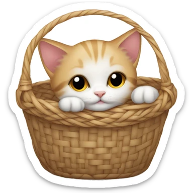 Kitten curled up in a basket sticker