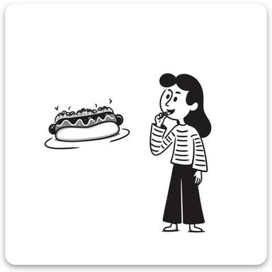 notion style hand drawn doodle of a Chilean person happily eating a completo hot dog sticker