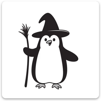 Penguin wizard with pointed hat and magic staff sticker
