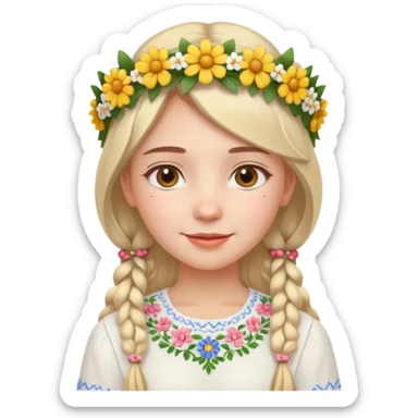 Ukrainian girl in a white embroidered shirt with a flower crown on her head sticker