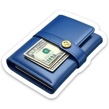 Rich emoji style Deep Blue leather wallet with dollar bills, luxury money vibe, premium 3D emoji, ultra clean, high detail, no background sticker