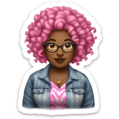 Pretty Plus size black woman with pink curly hair and a tie dye jacket  sticker