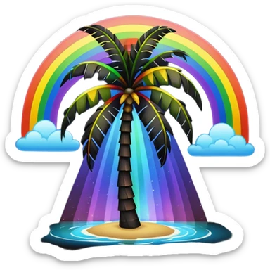 Palmera negra con un arcoiris de fondo en la noche sticker