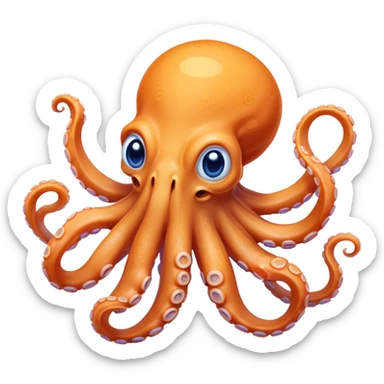 Cinematic Comical smirking Octopus Portrait Emoji, Head tilted dramatically with an exaggeratedly amused expression, featuring a rotund, light orange body festooned with bold blue rings and eight wildly expressive arms with comically animated suckers, Simplified yet hilariously expressive features, highly detailed, glowing with a slightly sassy underwater glow, high shine, dramatic yet playful, stylized with an air of quirky marine mischief, soft glowing outline, capturing the essence of a meme-worthy octopus that looks ready to squirt its way into viral fame! sticker