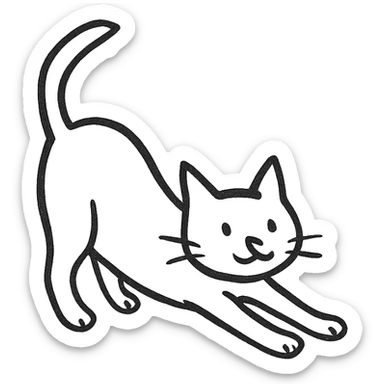 hand-drawn black outline icon of a cat named Murzik, stretching with perked ears sticker