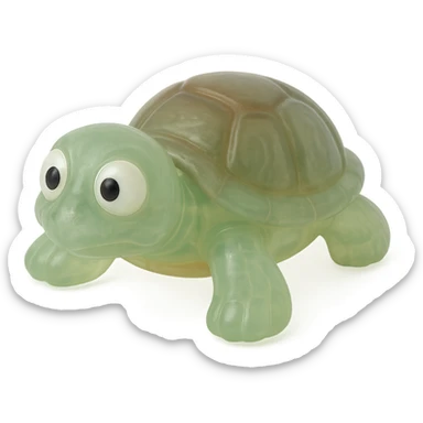 Make the turtle a natural color (e.g., green with a brown shell), more transparent and see-through, retro 90's toy style, derpy eyes, no tag, no background, soft plastic, soft reflections, soft and squishy, some cloudiness, not shiny, highly detailed, appealing. sticker