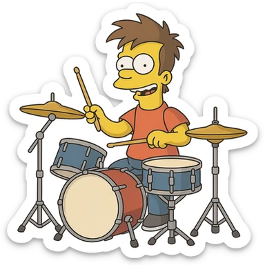 drummer in clear Simpsons cartoon style sticker