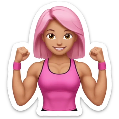 women in pink show biceps emoji sticker