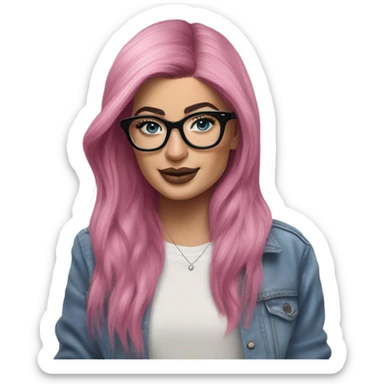 Photo Realistic kylie jenner stylish pink hair BLUE eyes and glasses happy  sticker