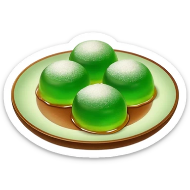 four green spherical warabi mochi on the plate sticker