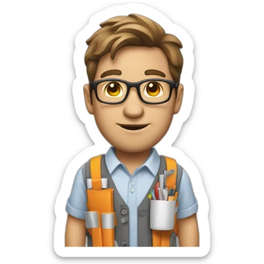 Nerdy architect carrying his drawing material sticker