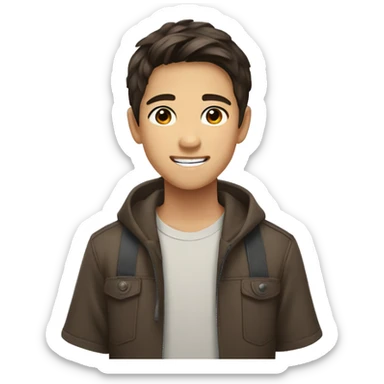 13 years old, asian, brown hair, brown eyes, smiling, boy sticker