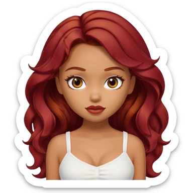 a pretty bratz tan girl with wavy dark red hair wearing a white cami top sticker