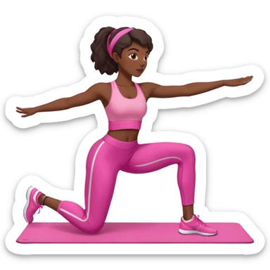 dark-skinned woman doing Pilates in pink sportswear sticker