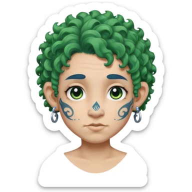 green curly  haired heavy blue tattooed big head accessory big nose mid size ear young sticker