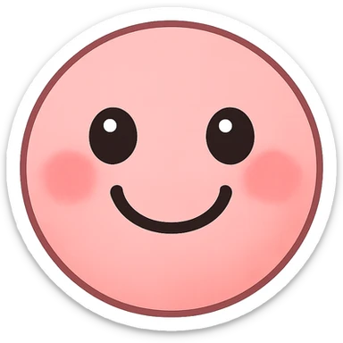a cute pink smiley face emoji, round, big eyes, blushing cheeks, cheerful sticker