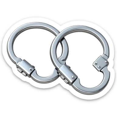 A pair of elegant handcuffs emoji made of silver chrome, smooth rounded design, glossy metallic reflections, luxury fetish aesthetic, minimal iOS emoji style, centered, clean white background sticker