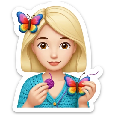 Người phụ nữ móc bướm sticker