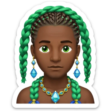 gem lover man with gem accessories excessive amount very big gem earrings green braided hair and blue diamonds  sticker