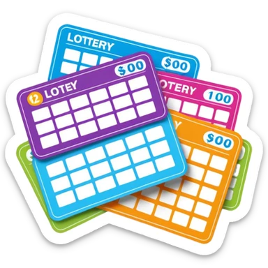 Create blank lottery coupons fanned out, clean and colorful, with different header colors and simple grid sections. No numbers, no text—just empty fields and a lottery-ticket layout. Bright, modern, and on a neutral background. with no lottery text not it at all sticker