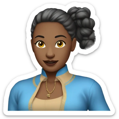 a dancer in wide blue trousers and a short tight long sleeve blouse with her hair tied in a high ponytail sticker