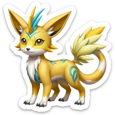 Colorful Skilled Adept Graceful Asian Painted Garurumon-Meloetta-Renamon-fusion-hybrid-creature (full body) sticker