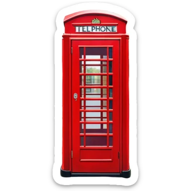 Cinematic Realistic depiction of an iconic red telephone box, rendered in vivid, saturated colors with detailed textures and reflective surfaces, set on a classic English street under soft, diffused daylight sticker