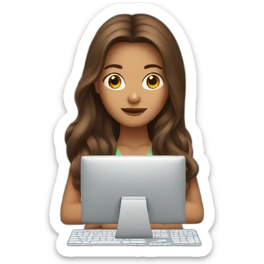 brown long hair lady in front of computer sticker