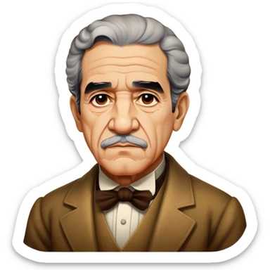 Cinematic Realistic Gabriel García Márquez Portrait Emoji, depicted as a visionary writer with a contemplative gaze in period attire, rendered with rich textures and warm literary lighting that captures his magical realism legacy. sticker