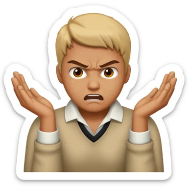 a bust of a person with both their hands around their neck with a angry face sticker