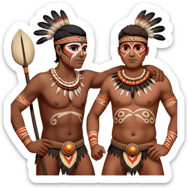 Cinematic Realistic scene of two indigenous male aboriginals performing an Aboriginal Corroboree, adorned in traditional body paint, A corroboree is an Australian Aboriginal ceremonial meeting. It usually includes celebration of Aboriginal mythology and spirituality, which is based in the Dreaming sticker