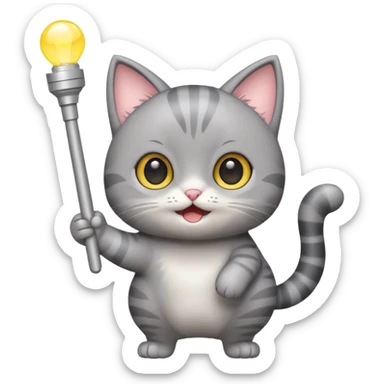 chibi cute gray cat waving holding a light stick sticker