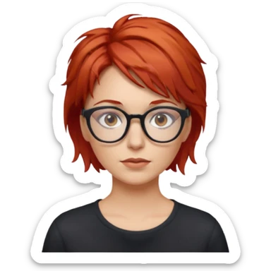 Mujer blanca pelirroja ojos marrones y gafas pelo corto y revuelto sticker