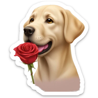 Old Labrador Retriever holding a rose in its mouth. sticker