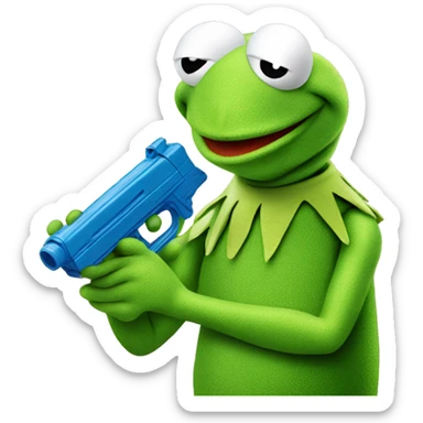 kermit the frog holding a water pistol  sticker