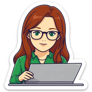 A beautiful long Auburn hair, scientist, woman with green eyes glasses who has been working 12 hours straight making science wonderful sticker