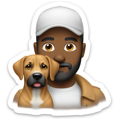 White man black beard with cap holding black mouth cur dog sticker