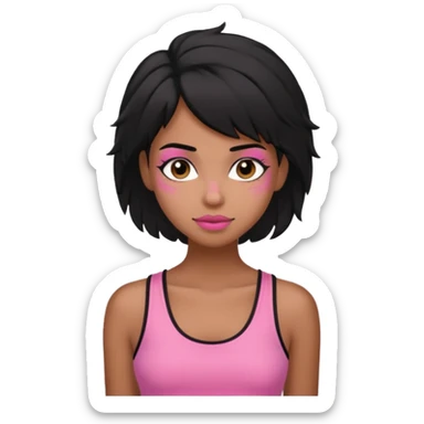 chica morena , corte de cabello negro y un poco despeinado, con una blusa de tirantes simple, rosa y coquette sticker