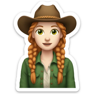 Cowgirl, pale skin, ginger braid, green eyes sticker
