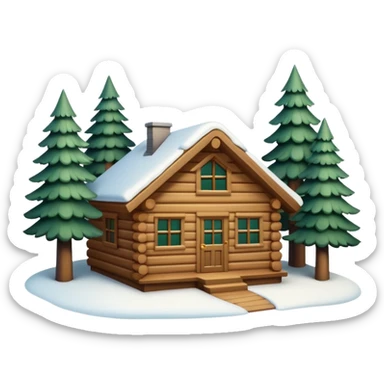 
snowy cabin in the woods, surrounded by pines sticker
