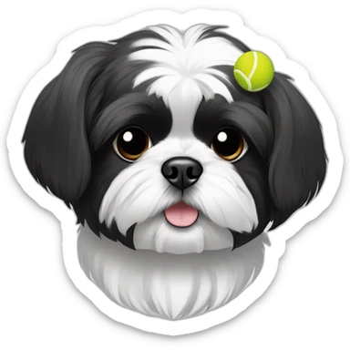 shih tzu dog black and white holding a tennis ball sticker