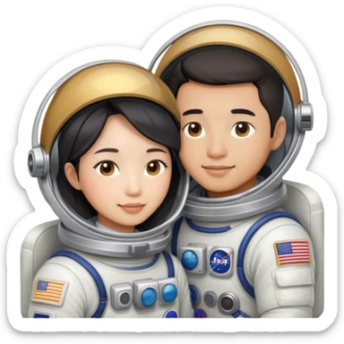 Asian astronaut couple cuddling sticker