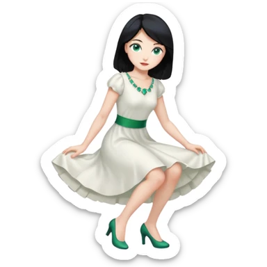 King, black Hair, blue eyes, whole body, Woman, bending knees, blonde, green eyes, White Dress, sticker