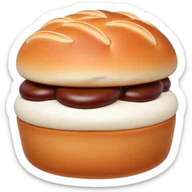 Tianjin Goubuli Dousha Bao red bean paste bun with pinched top, simplified emoji style with bold outlines and bright colors, cartoon style sweet steamed bun sticker