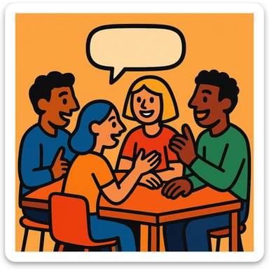 group of people talking around a table sticker