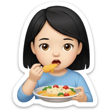 eating food well baby with black hair girl sticker
