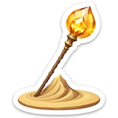 desert sand mage staff object icon, ancient wooden staff, swirling sand crystal on top, glowing golden aura, small floating sand particles, fantasy desert style, 3D cartoon, mobile game icon style, centered, clean background, soft shadow, no text, no watermark
 sticker